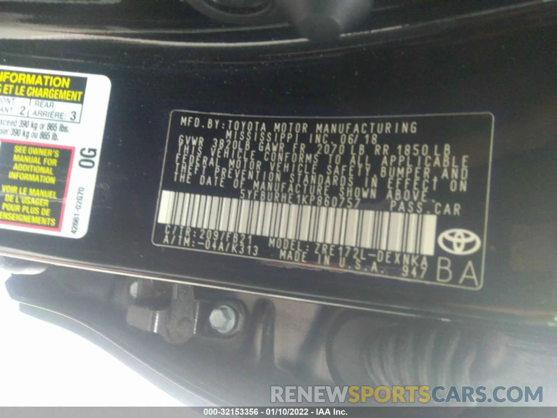 9 fotografías del automóvil dañado 5YFBURHE1KP860757 TOYOTA COROLLA 2019