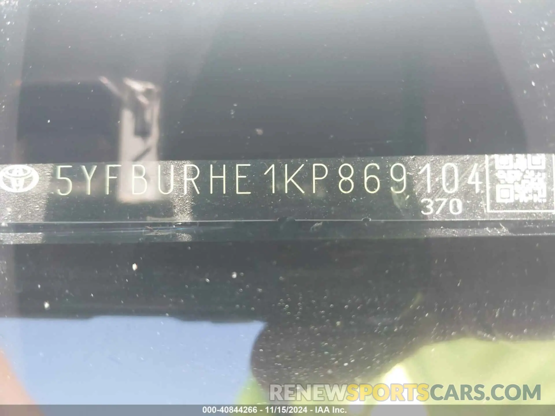9 fotografías del automóvil dañado 5YFBURHE1KP869104 TOYOTA COROLLA 2019