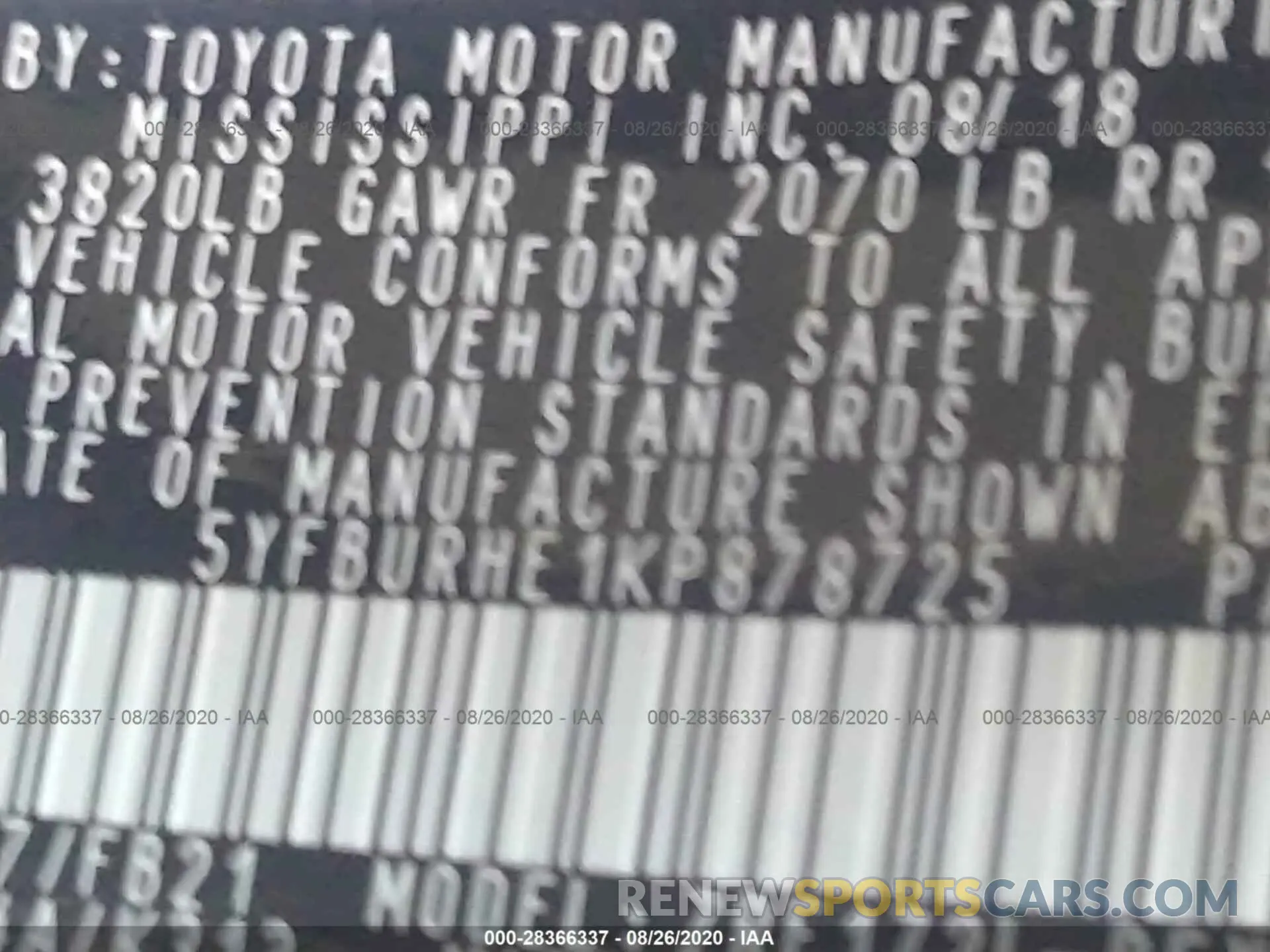9 fotografías del automóvil dañado 5YFBURHE1KP878725 TOYOTA COROLLA 2019