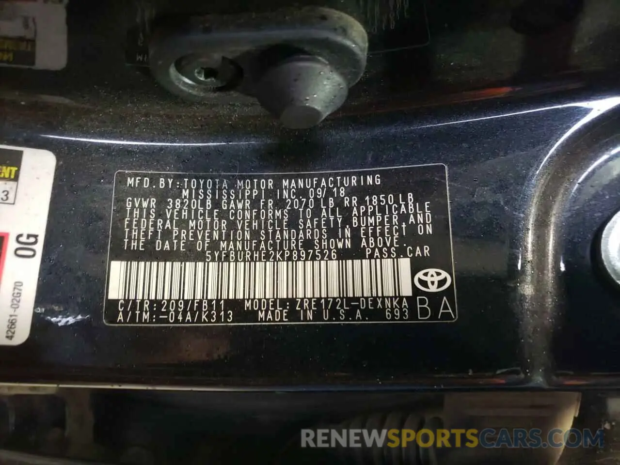 12 fotografías del automóvil dañado 5YFBURHE2KP897526 TOYOTA COROLLA 2019
