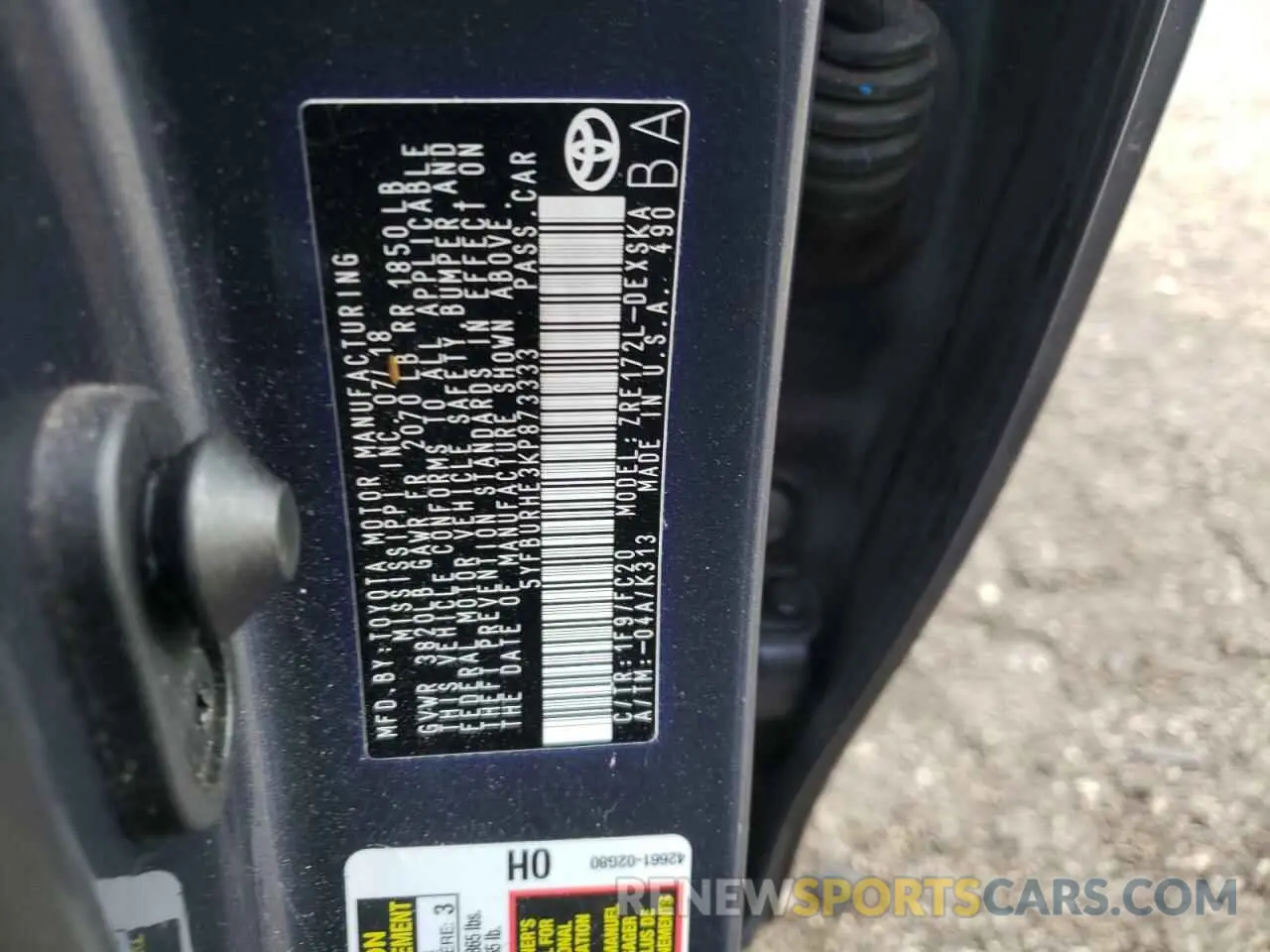 10 fotografías del automóvil dañado 5YFBURHE3KP873333 TOYOTA COROLLA 2019