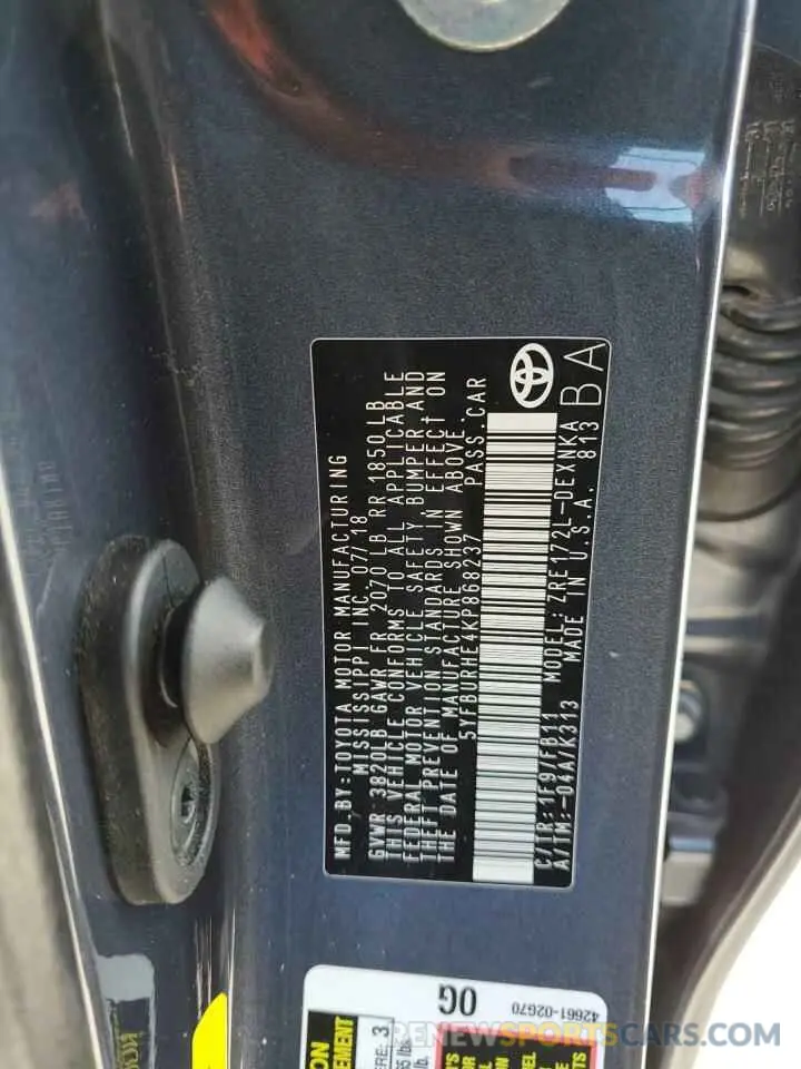 13 fotografías del automóvil dañado 5YFBURHE4KP868237 TOYOTA COROLLA 2019