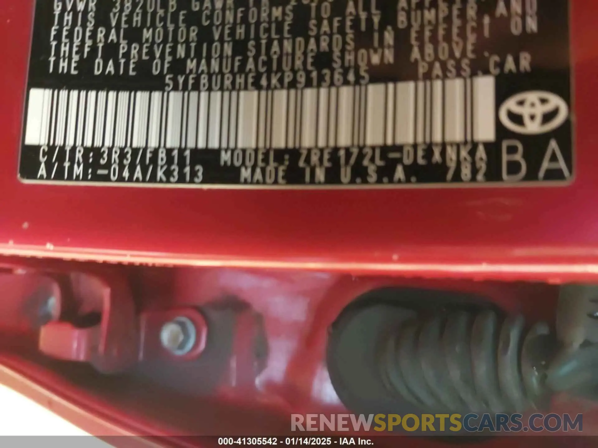 9 fotografías del automóvil dañado 5YFBURHE4KP913645 TOYOTA COROLLA 2019