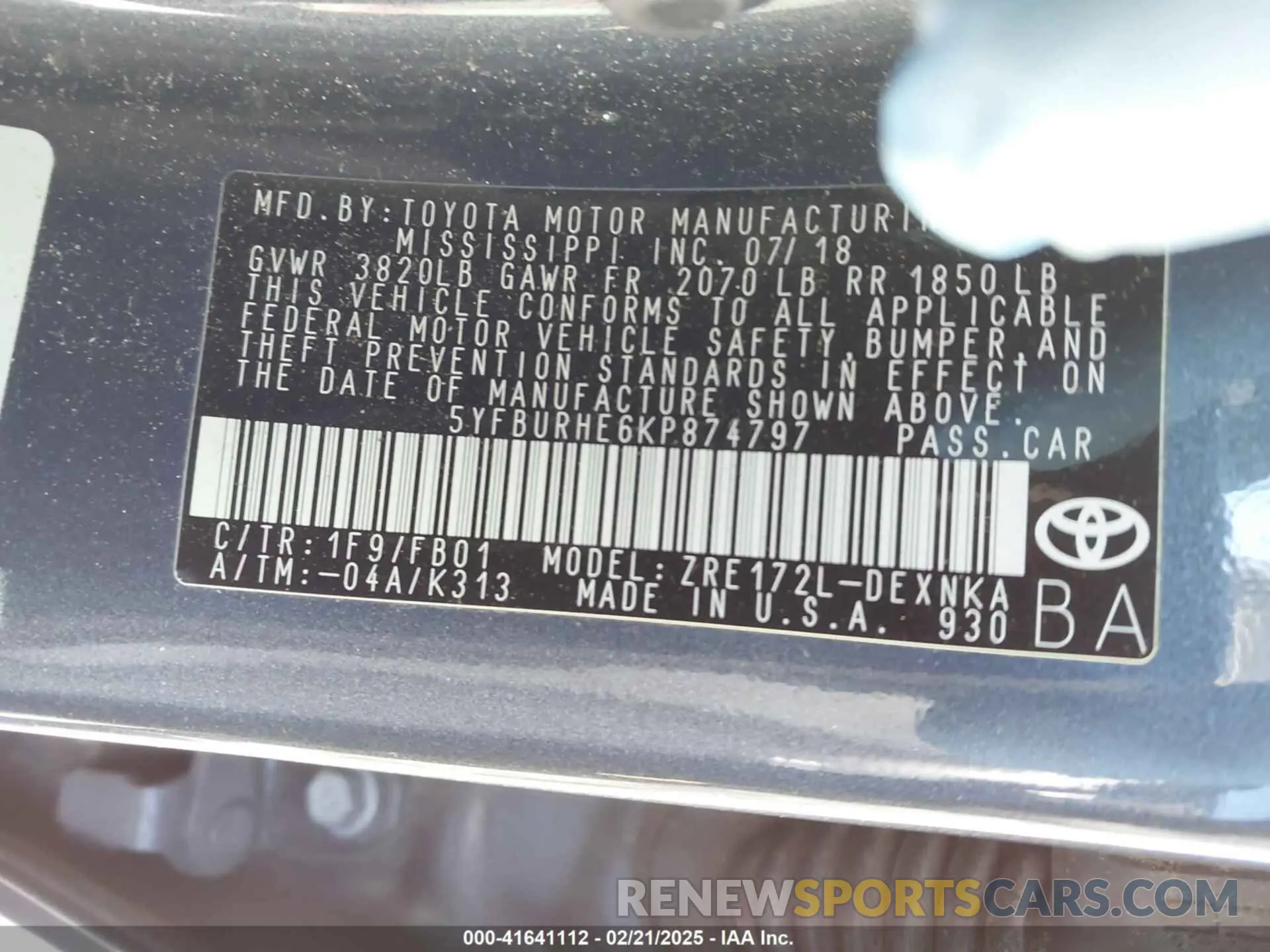 9 fotografías del automóvil dañado 5YFBURHE6KP874797 TOYOTA COROLLA 2019
