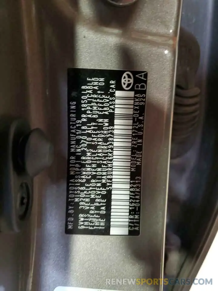 13 fotografías del automóvil dañado 5YFBURHE6KP938739 TOYOTA COROLLA 2019