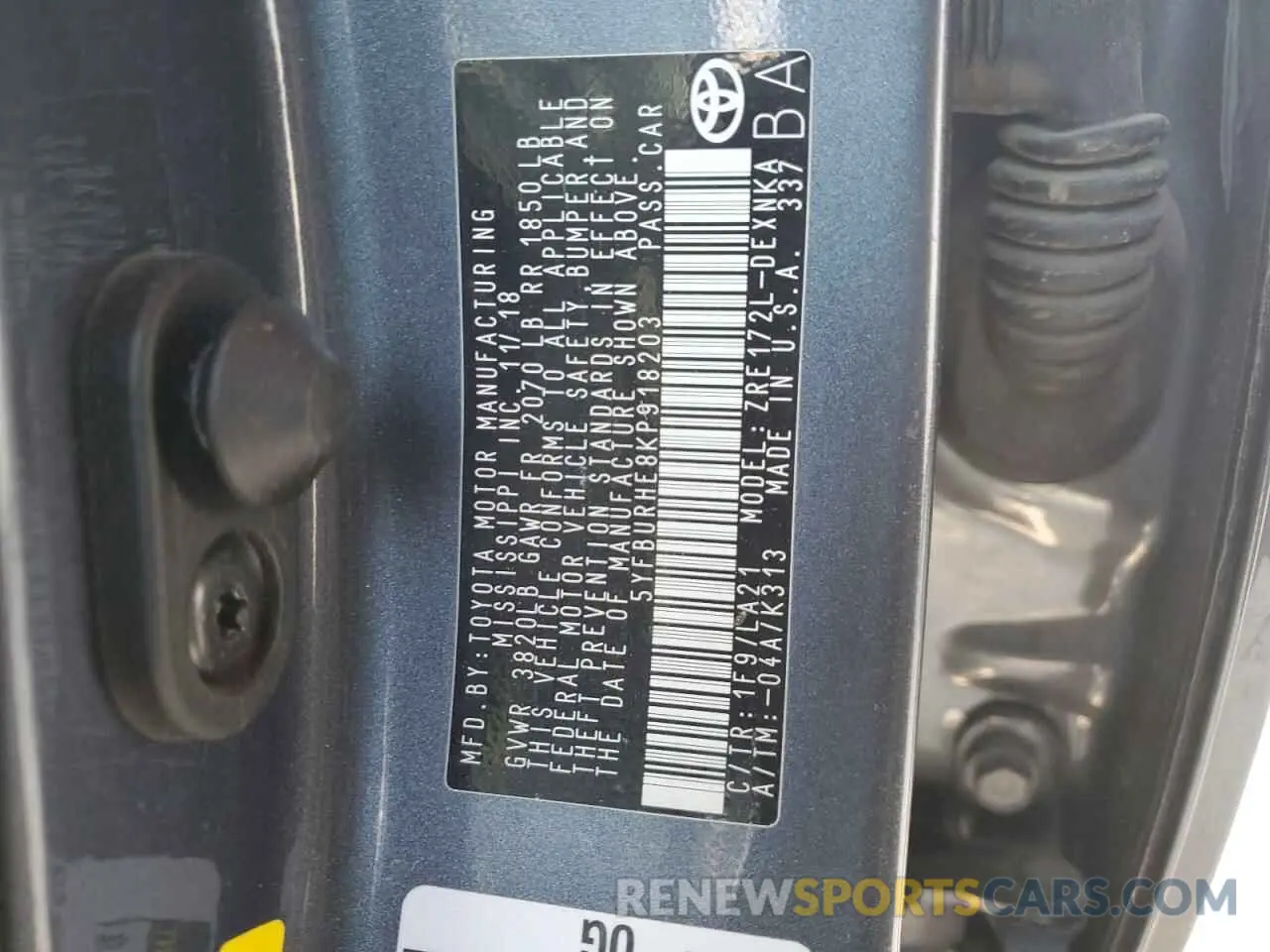 13 fotografías del automóvil dañado 5YFBURHE8KP918203 TOYOTA COROLLA 2019