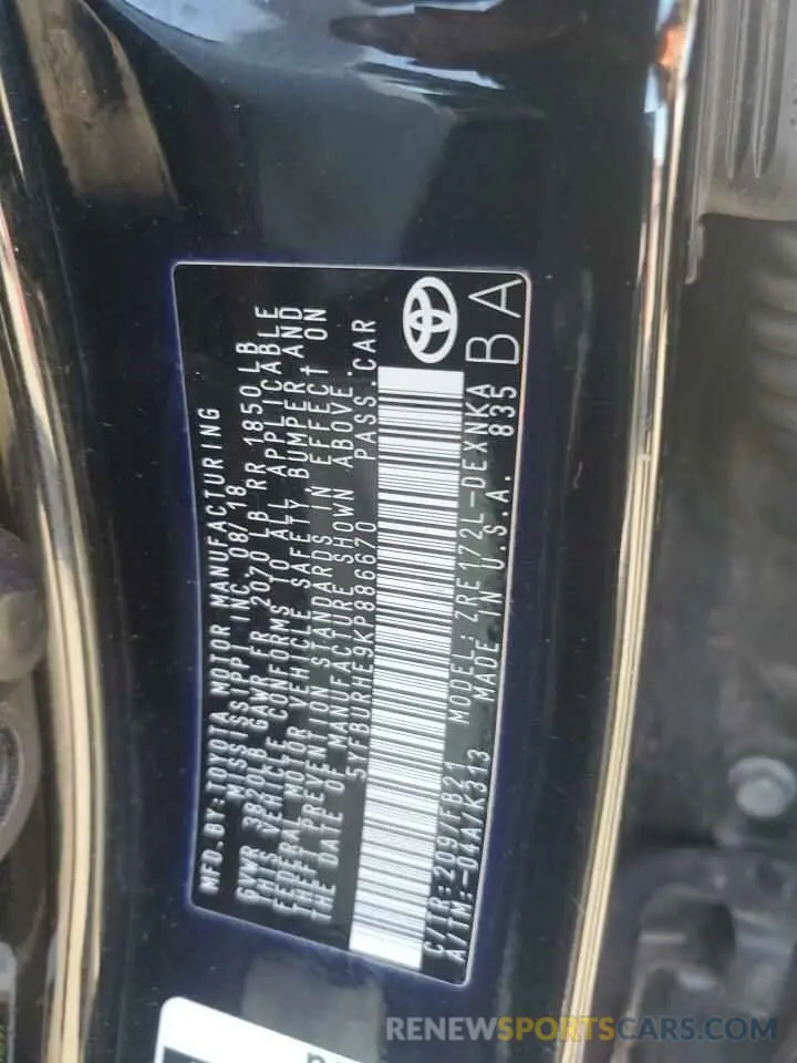 12 fotografías del automóvil dañado 5YFBURHE9KP886670 TOYOTA COROLLA 2019