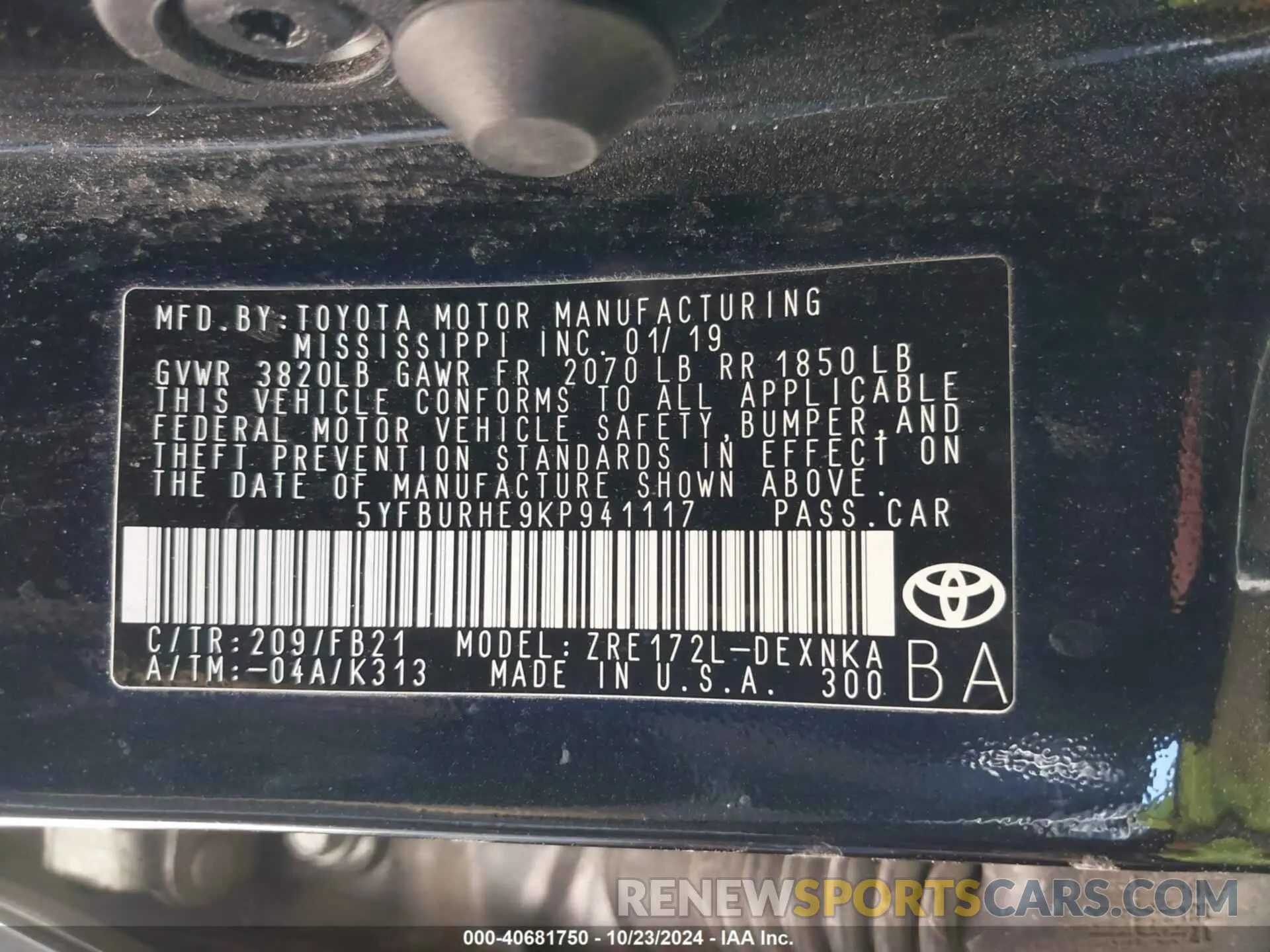 9 fotografías del automóvil dañado 5YFBURHE9KP941117 TOYOTA COROLLA 2019