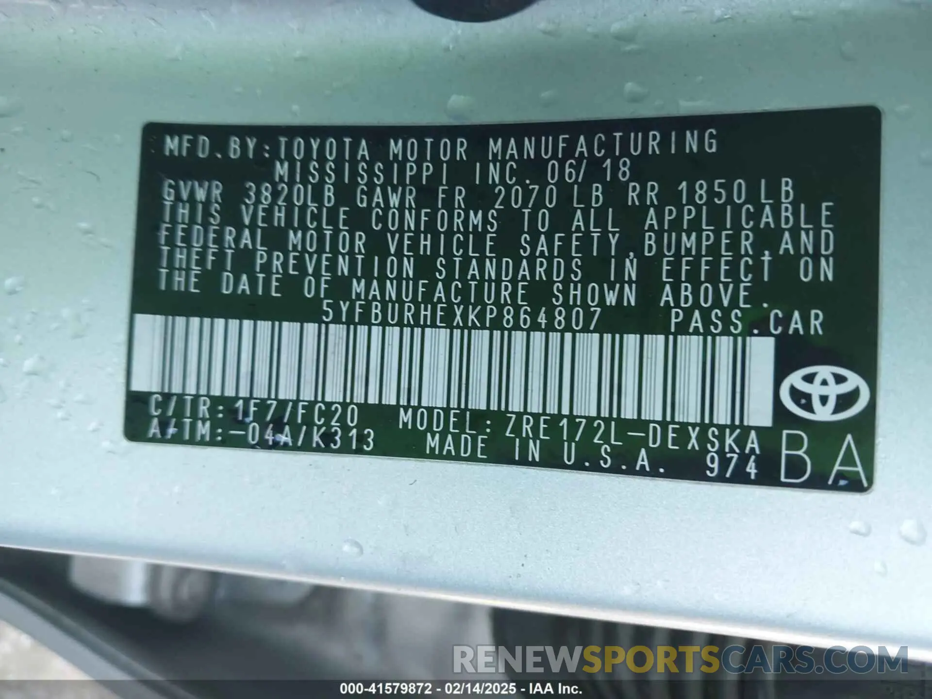 9 fotografías del automóvil dañado 5YFBURHEXKP864807 TOYOTA COROLLA 2019