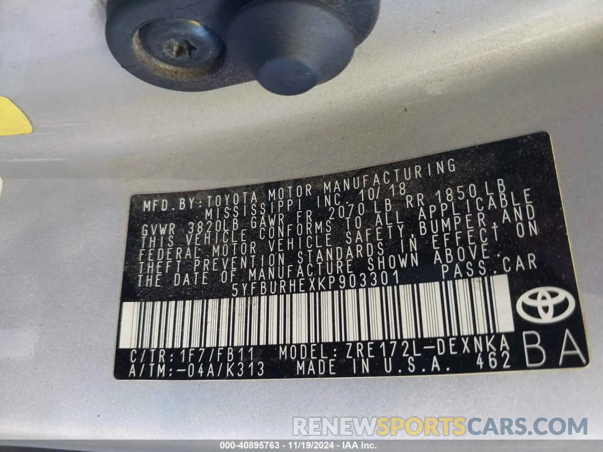 9 fotografías del automóvil dañado 5YFBURHEXKP903301 TOYOTA COROLLA 2019