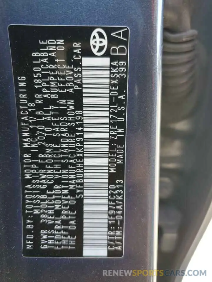13 fotografías del automóvil dañado 5YFBURHEXKP914198 TOYOTA COROLLA 2019