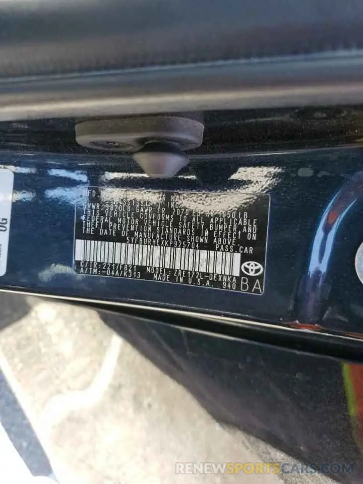 10 fotografías del automóvil dañado 5YFBURHEXKP925704 TOYOTA COROLLA 2019