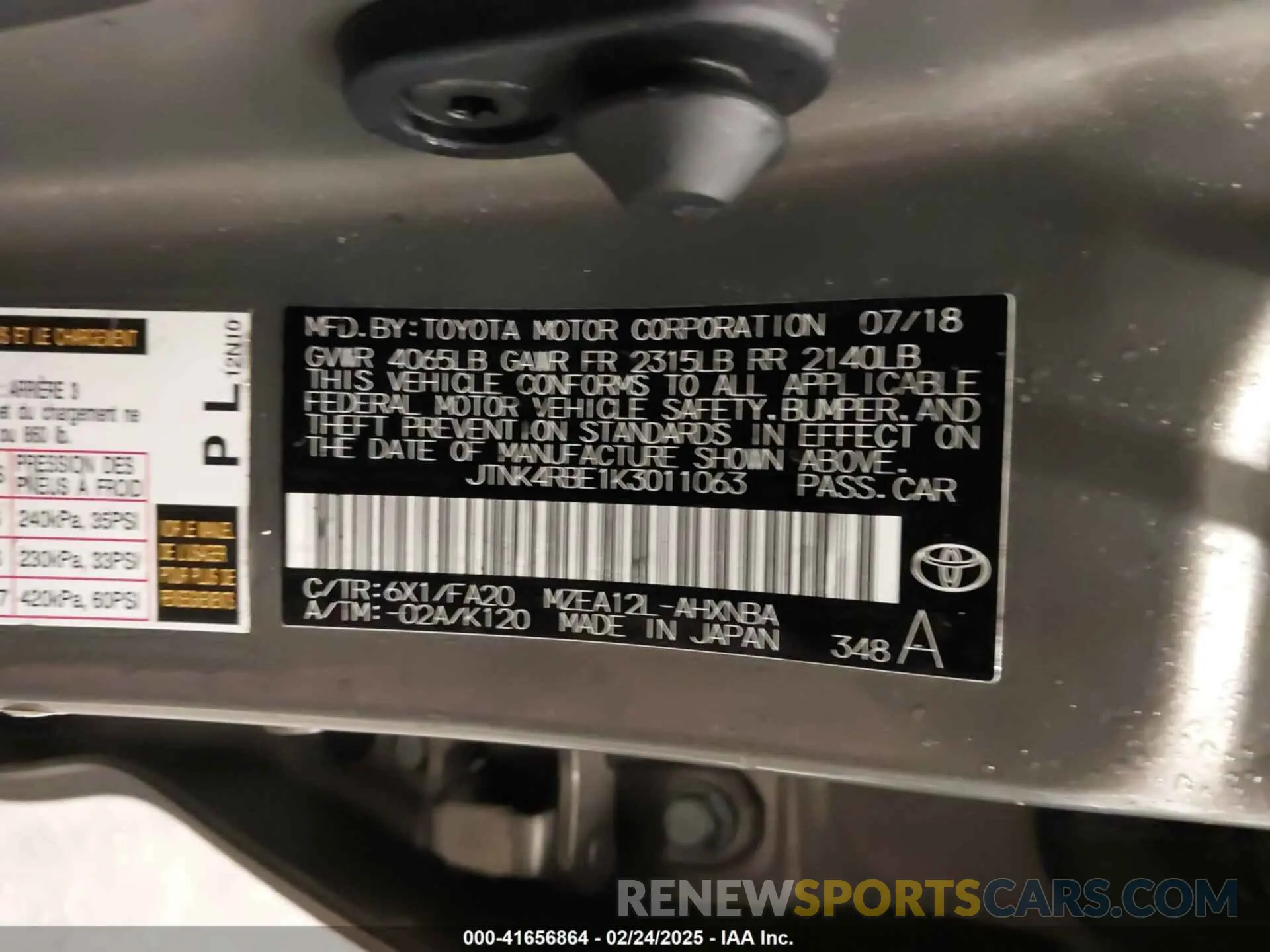 9 fotografías del automóvil dañado JTNK4RBE1K3011063 TOYOTA COROLLA 2019