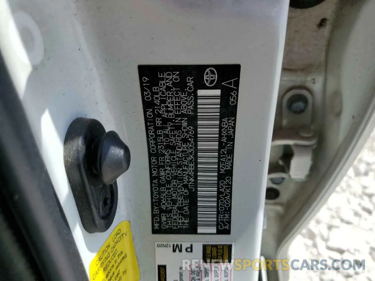 13 fotografías del automóvil dañado JTNK4RBE3K3054769 TOYOTA COROLLA 2019