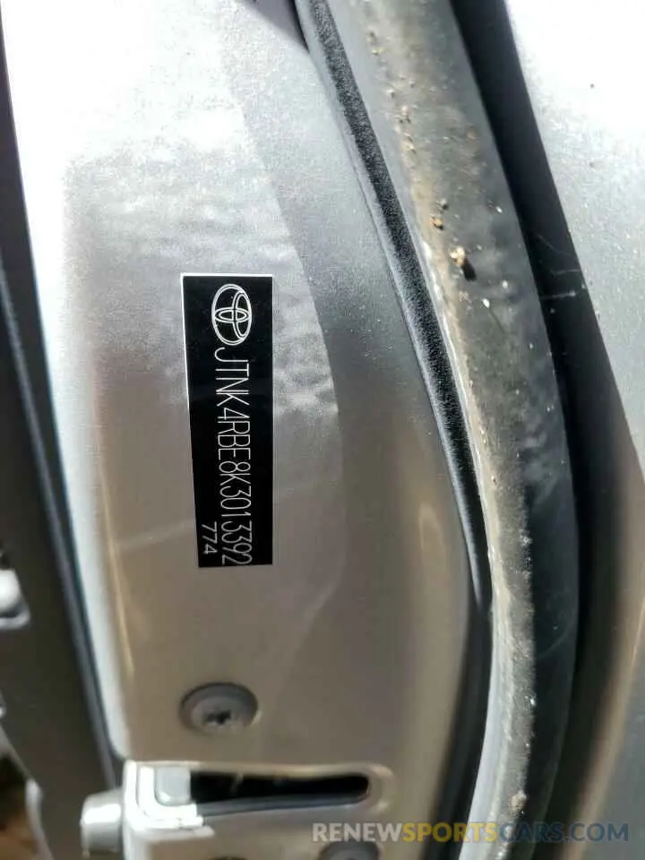 12 fotografías del automóvil dañado JTNK4RBE8K3013392 TOYOTA COROLLA 2019