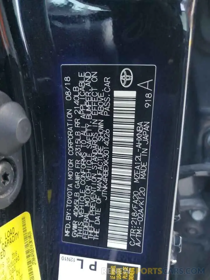 13 fotografías del automóvil dañado JTNK4RBEXK3014026 TOYOTA COROLLA 2019