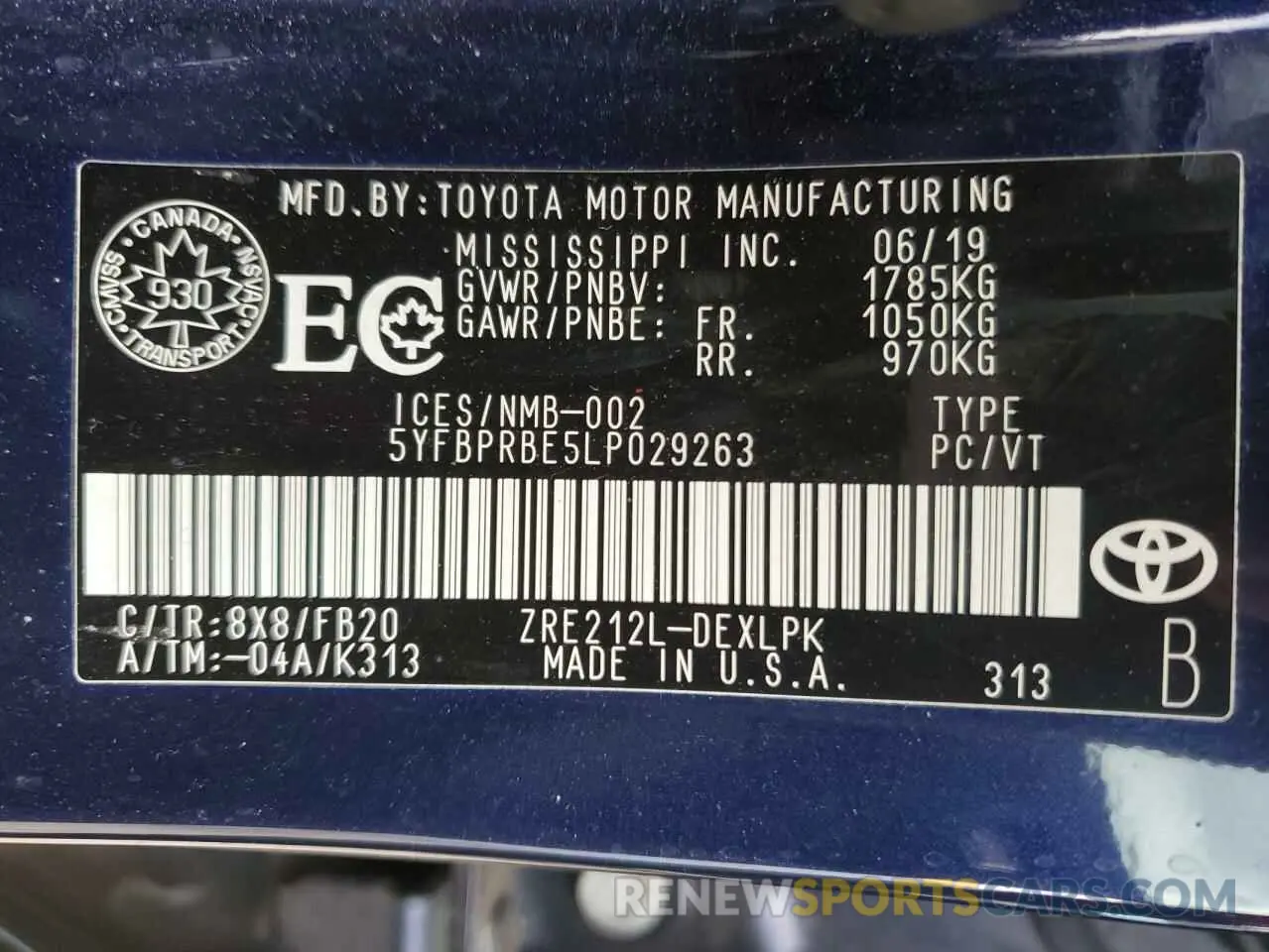 12 fotografías del automóvil dañado 5YFBPRBE5LP029263 TOYOTA COROLLA 2020