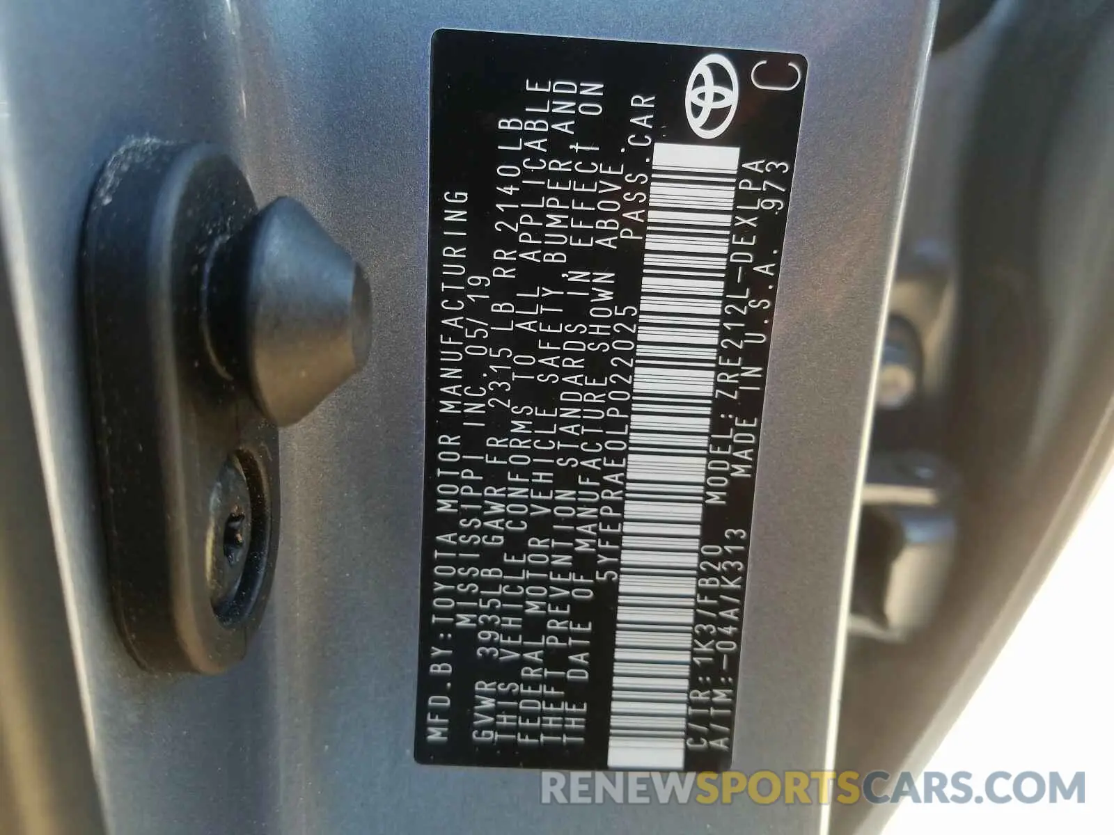 10 fotografías del automóvil dañado 5YFEPRAE0LP022025 TOYOTA COROLLA 2020