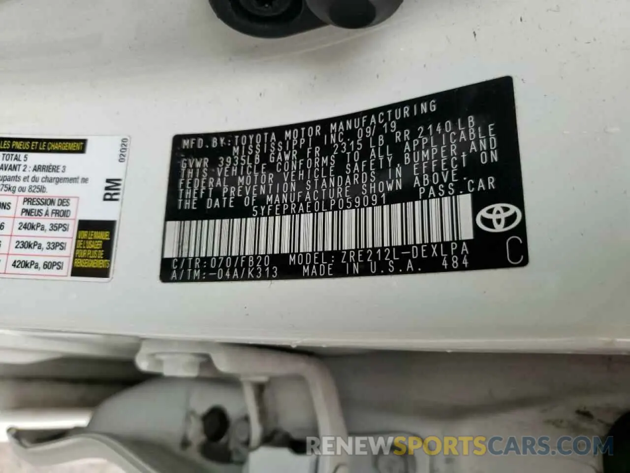 13 fotografías del automóvil dañado 5YFEPRAE0LP059091 TOYOTA COROLLA 2020