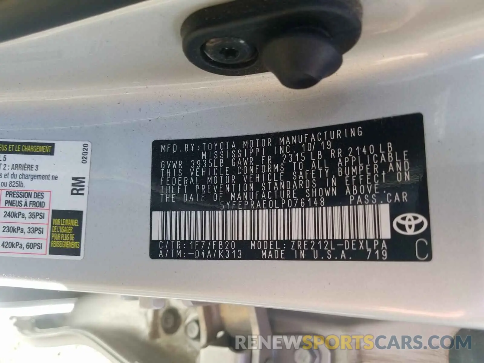 10 fotografías del automóvil dañado 5YFEPRAE0LP076148 TOYOTA COROLLA 2020