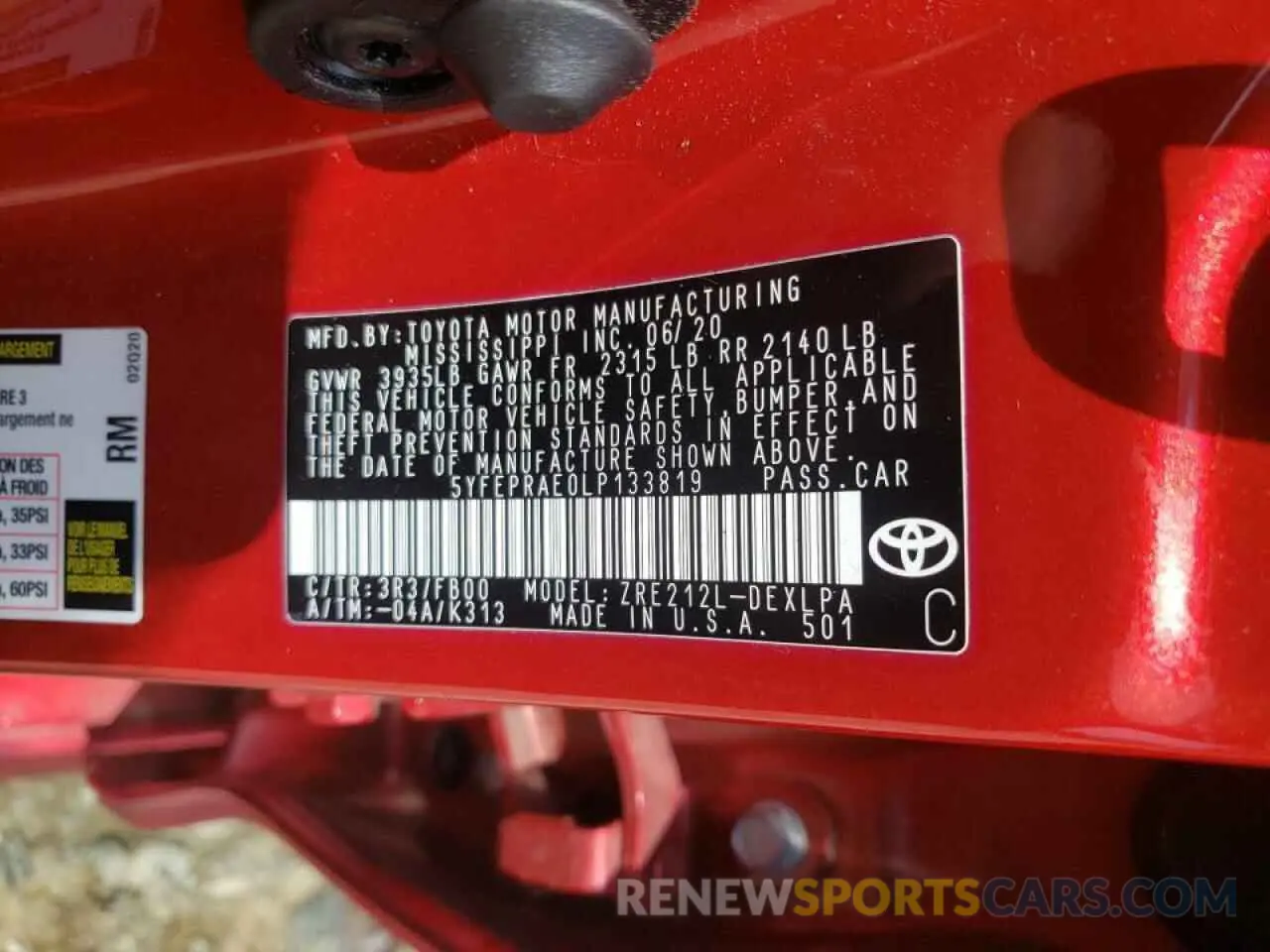 10 fotografías del automóvil dañado 5YFEPRAE0LP133819 TOYOTA COROLLA 2020
