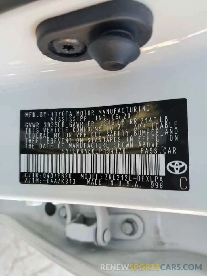 12 fotografías del automóvil dañado 5YFEPRAE0LP134176 TOYOTA COROLLA 2020