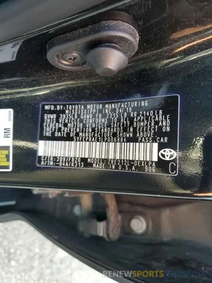 10 fotografías del automóvil dañado 5YFEPRAE1LP006884 TOYOTA COROLLA 2020