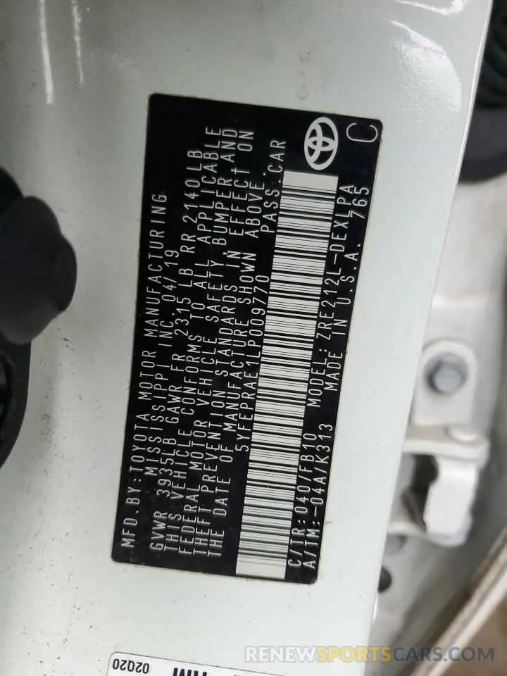 12 fotografías del automóvil dañado 5YFEPRAE1LP009770 TOYOTA COROLLA 2020