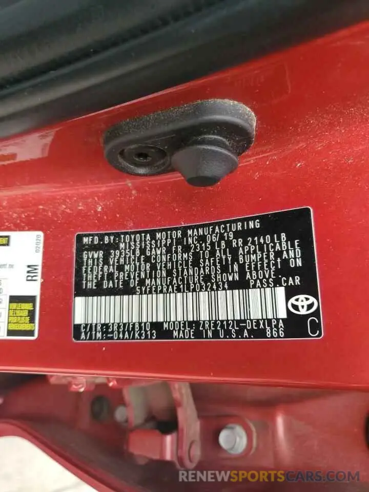12 fotografías del automóvil dañado 5YFEPRAE1LP032434 TOYOTA COROLLA 2020