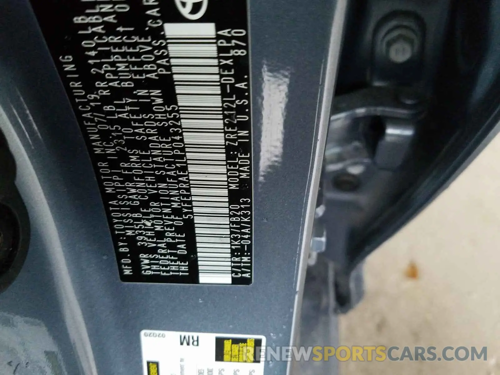 10 fotografías del automóvil dañado 5YFEPRAE1LP043255 TOYOTA COROLLA 2020