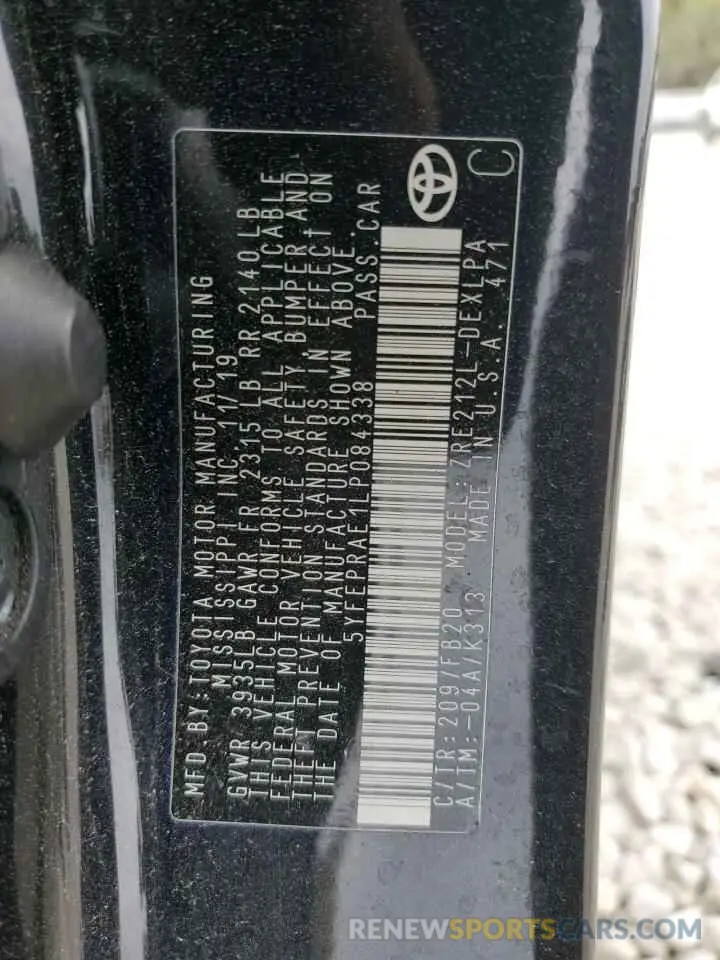 13 fotografías del automóvil dañado 5YFEPRAE1LP084338 TOYOTA COROLLA 2020