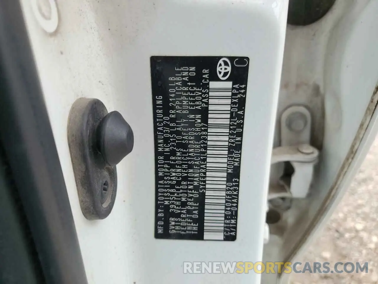 13 fotografías del automóvil dañado 5YFEPRAE1LP123817 TOYOTA COROLLA 2020