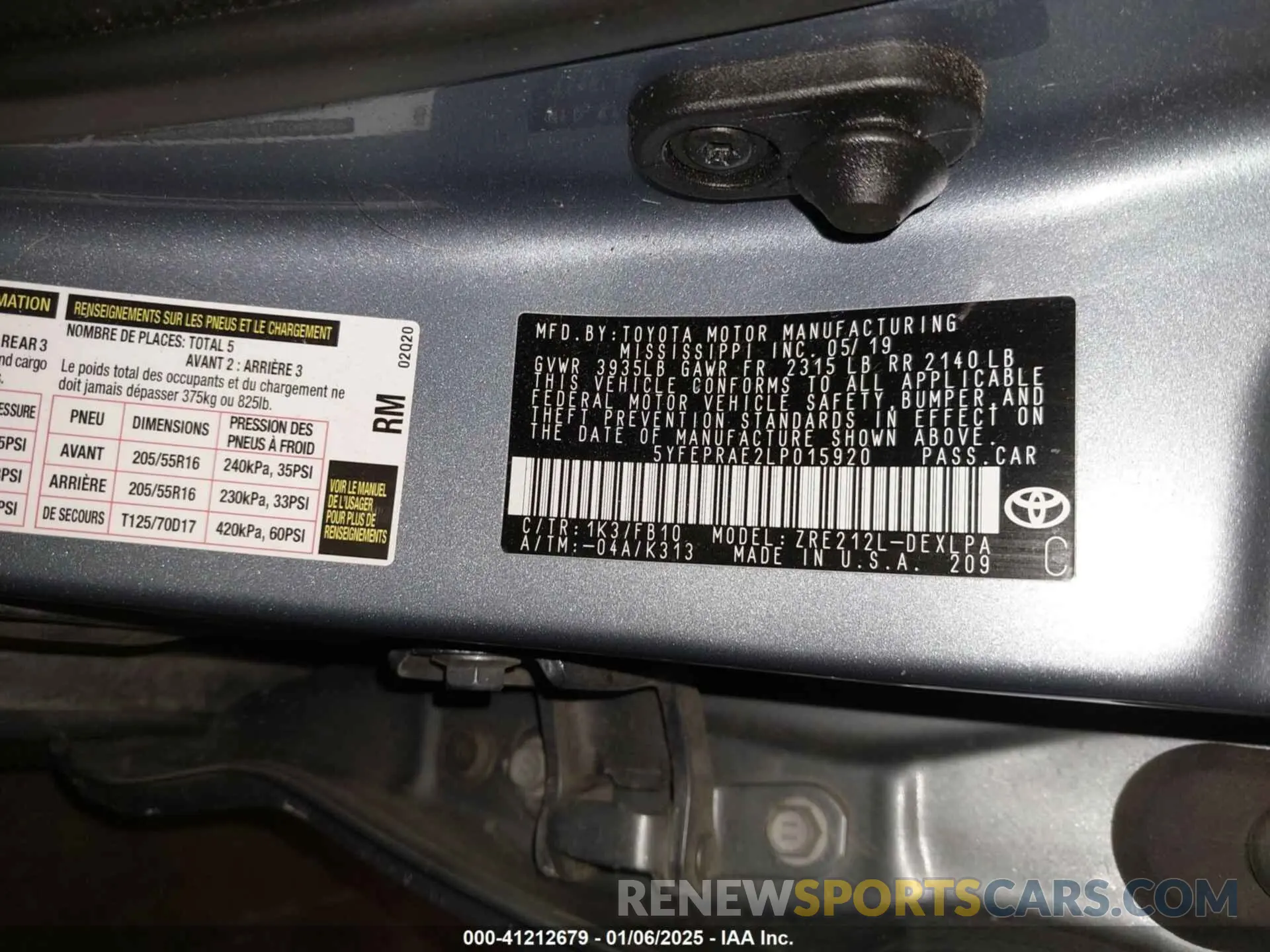 9 fotografías del automóvil dañado 5YFEPRAE2LP015920 TOYOTA COROLLA 2020