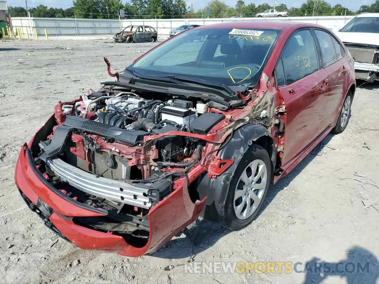 2 fotografías del automóvil dañado 5YFEPRAE2LP053177 TOYOTA COROLLA 2020