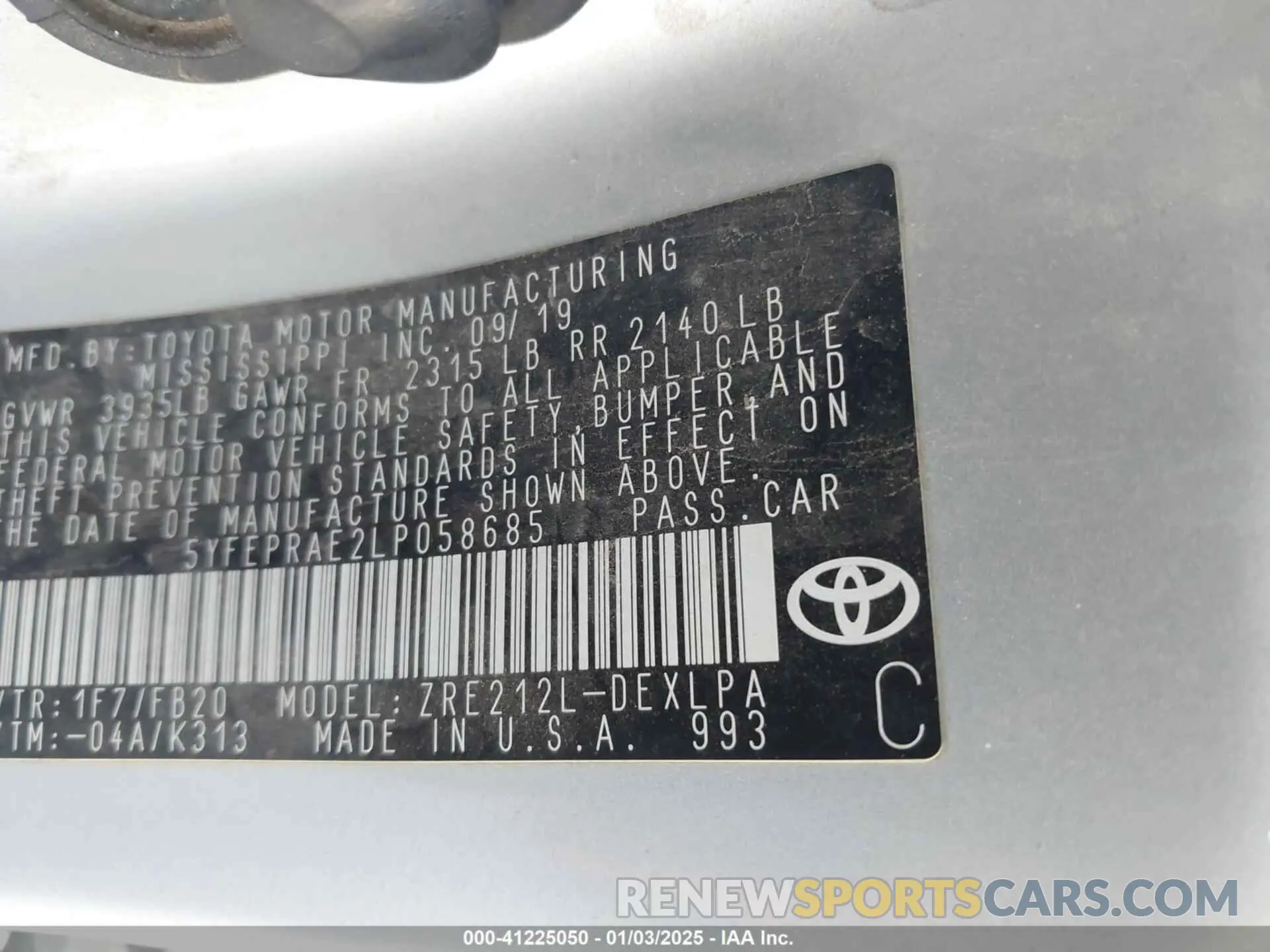 9 fotografías del automóvil dañado 5YFEPRAE2LP058685 TOYOTA COROLLA 2020