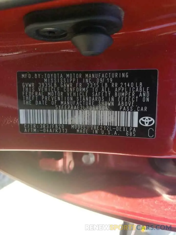 10 fotografías del automóvil dañado 5YFEPRAE2LP064664 TOYOTA COROLLA 2020