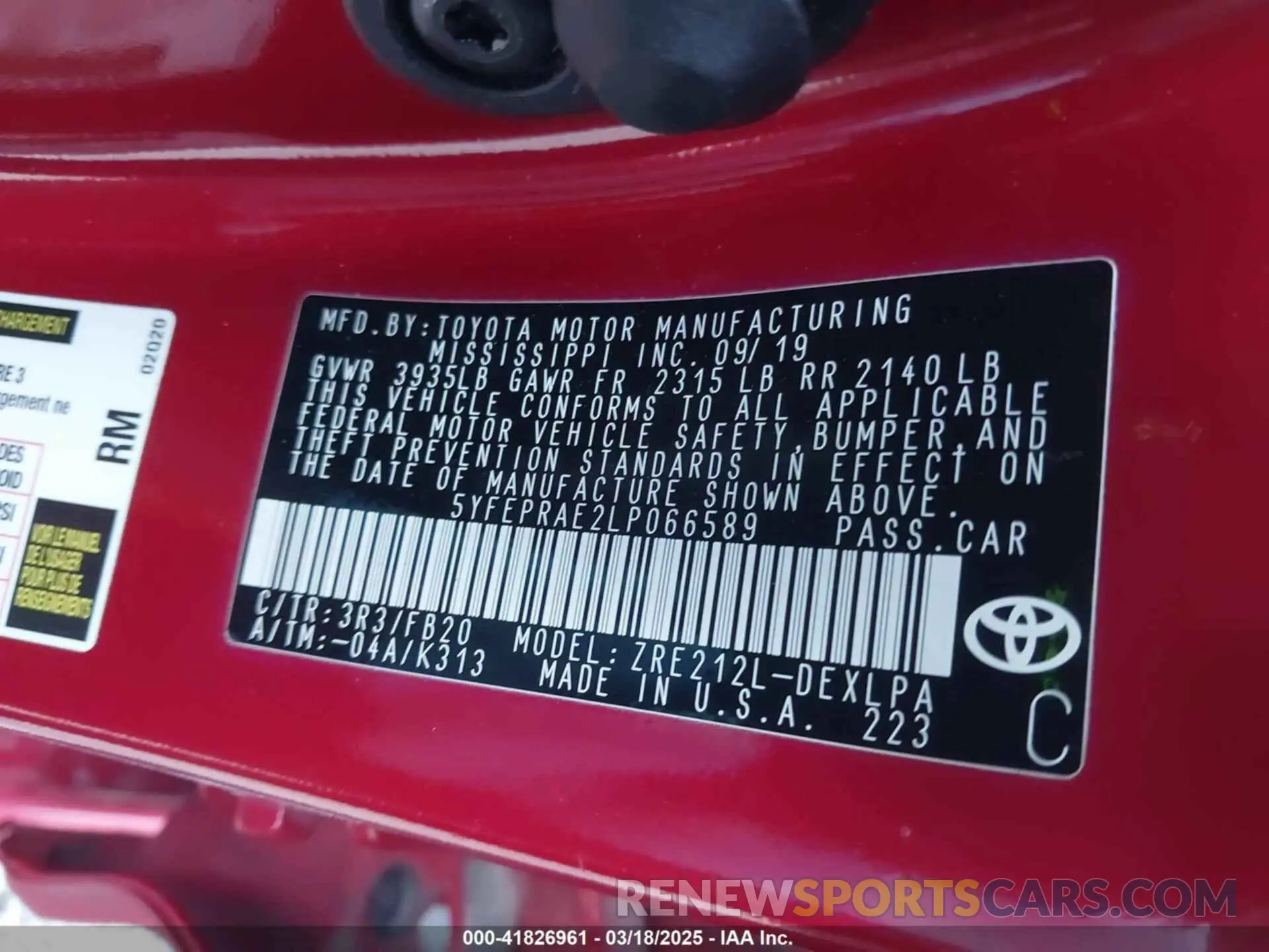 9 fotografías del automóvil dañado 5YFEPRAE2LP066589 TOYOTA COROLLA 2020