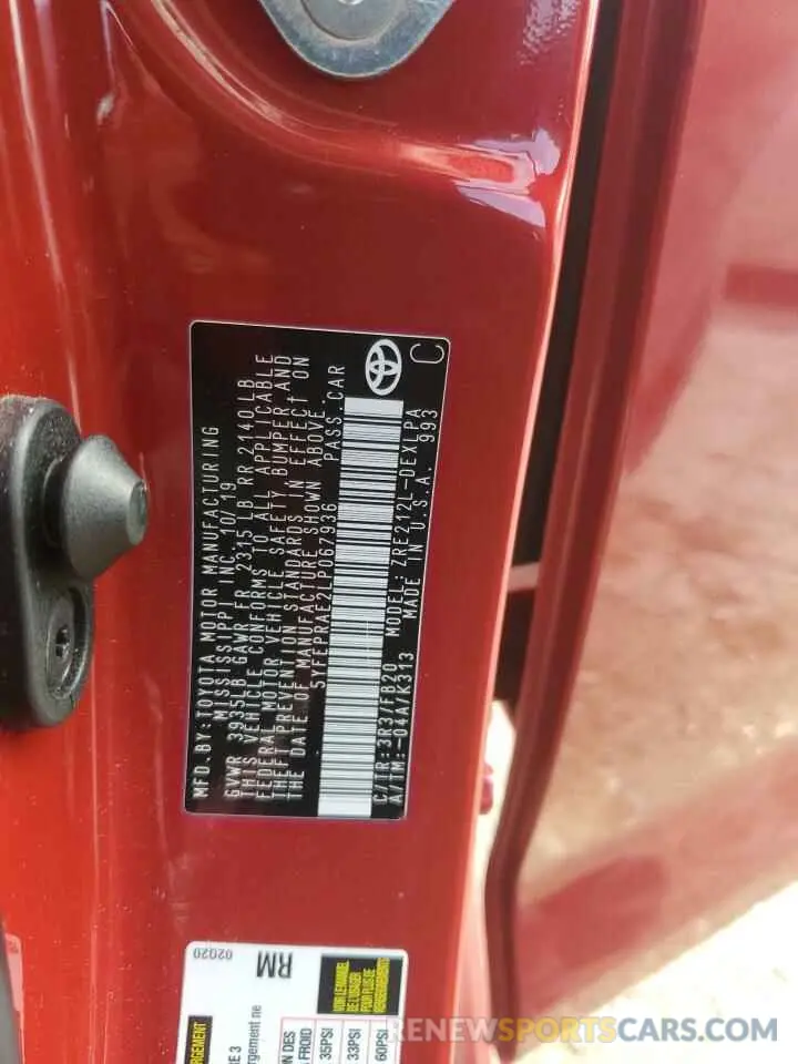 12 fotografías del automóvil dañado 5YFEPRAE2LP067936 TOYOTA COROLLA 2020