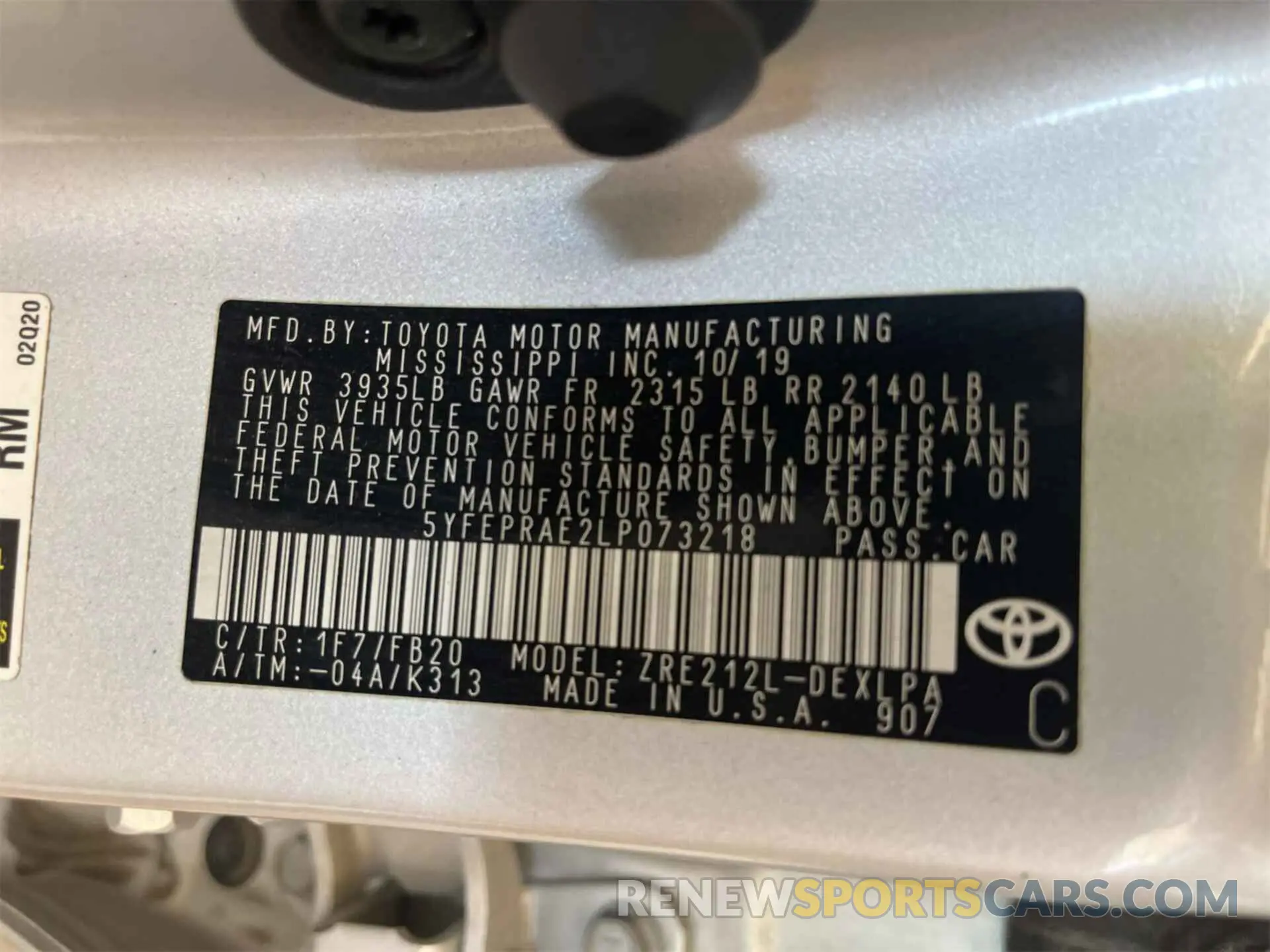 20 fotografías del automóvil dañado 5YFEPRAE2LP073218 TOYOTA COROLLA 2020