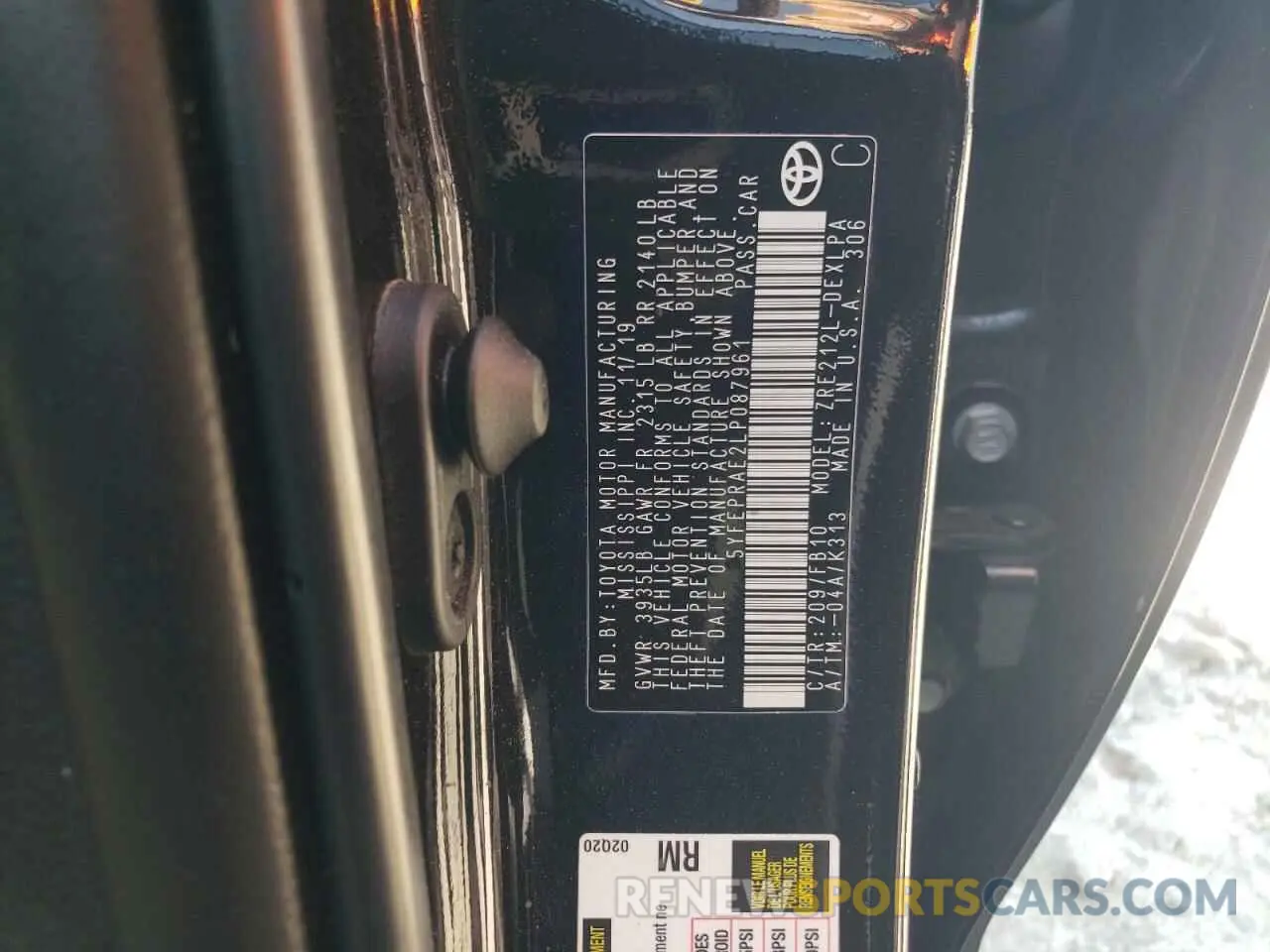 12 fotografías del automóvil dañado 5YFEPRAE2LP087961 TOYOTA COROLLA 2020