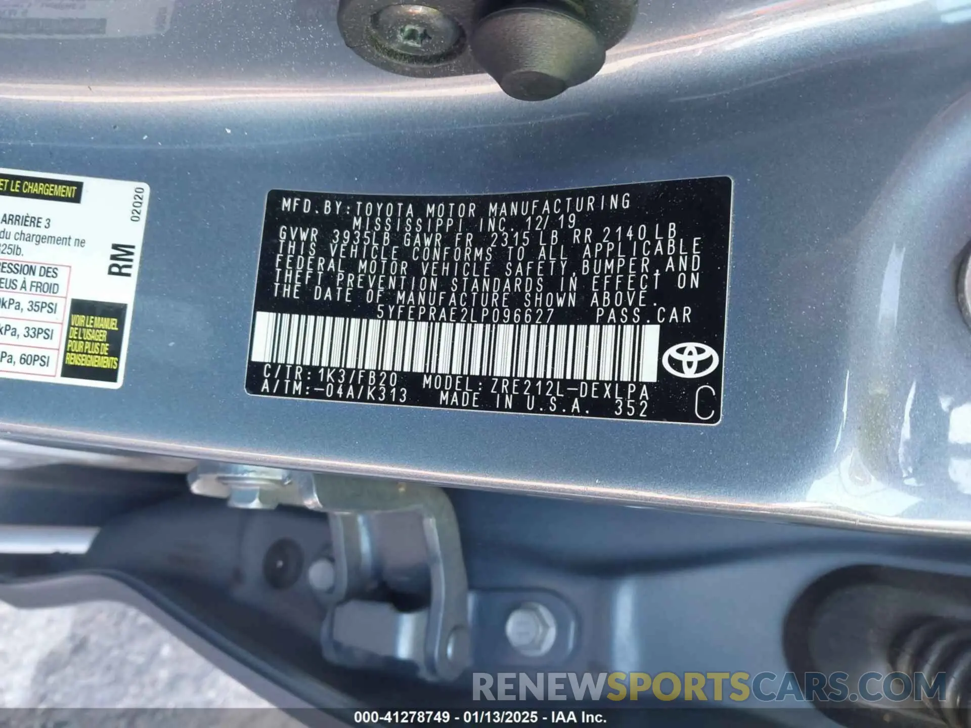 9 fotografías del automóvil dañado 5YFEPRAE2LP096627 TOYOTA COROLLA 2020