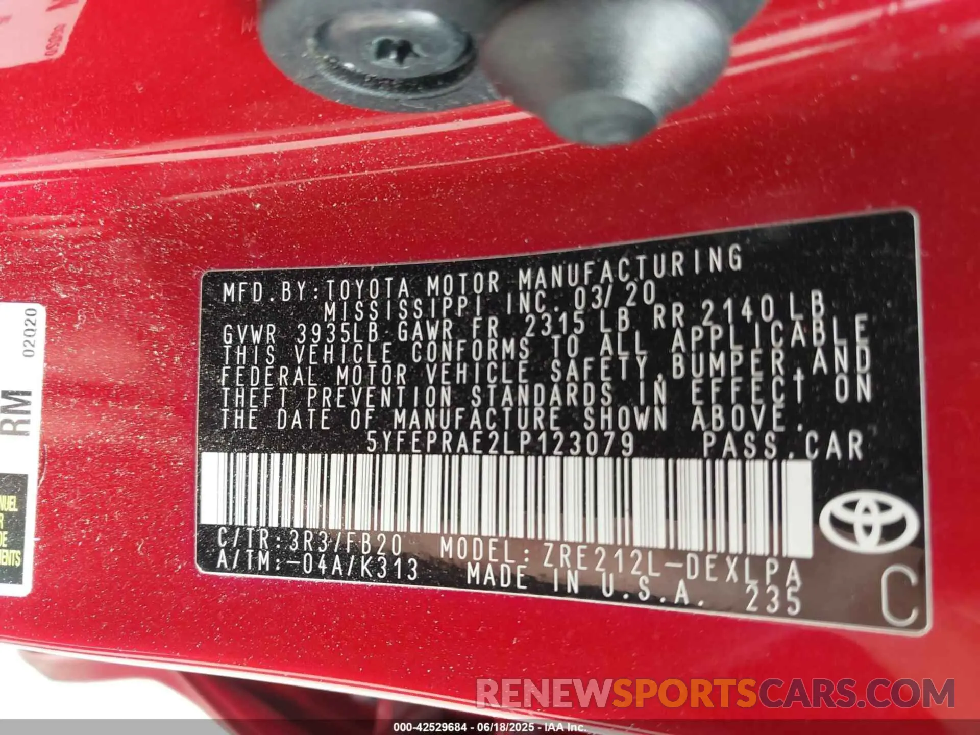 9 fotografías del automóvil dañado 5YFEPRAE2LP123079 TOYOTA COROLLA 2020