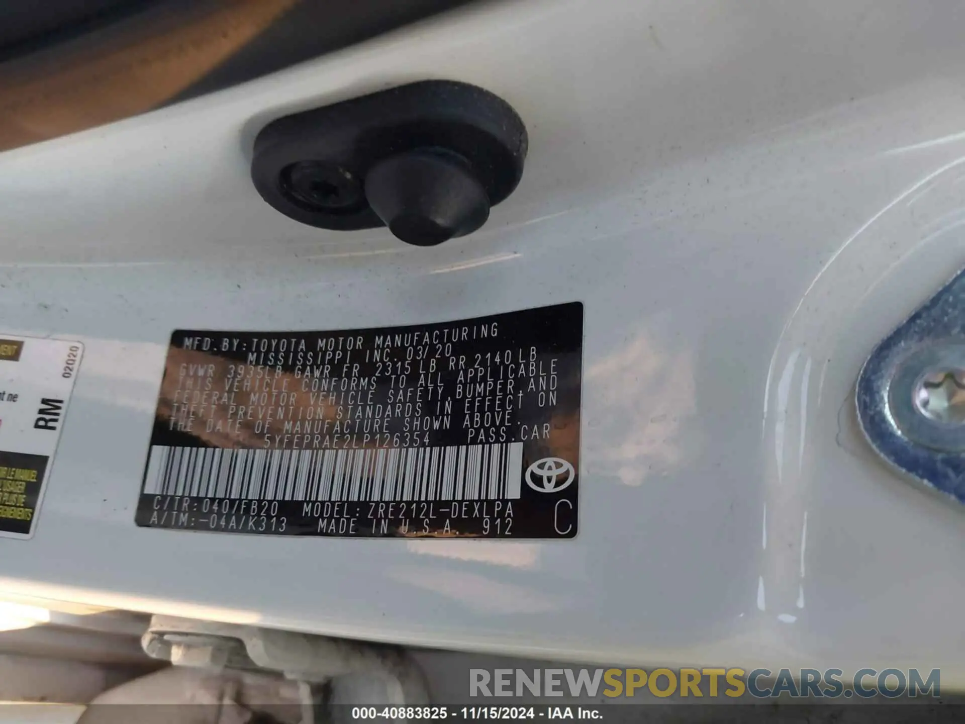 9 fotografías del automóvil dañado 5YFEPRAE2LP126354 TOYOTA COROLLA 2020
