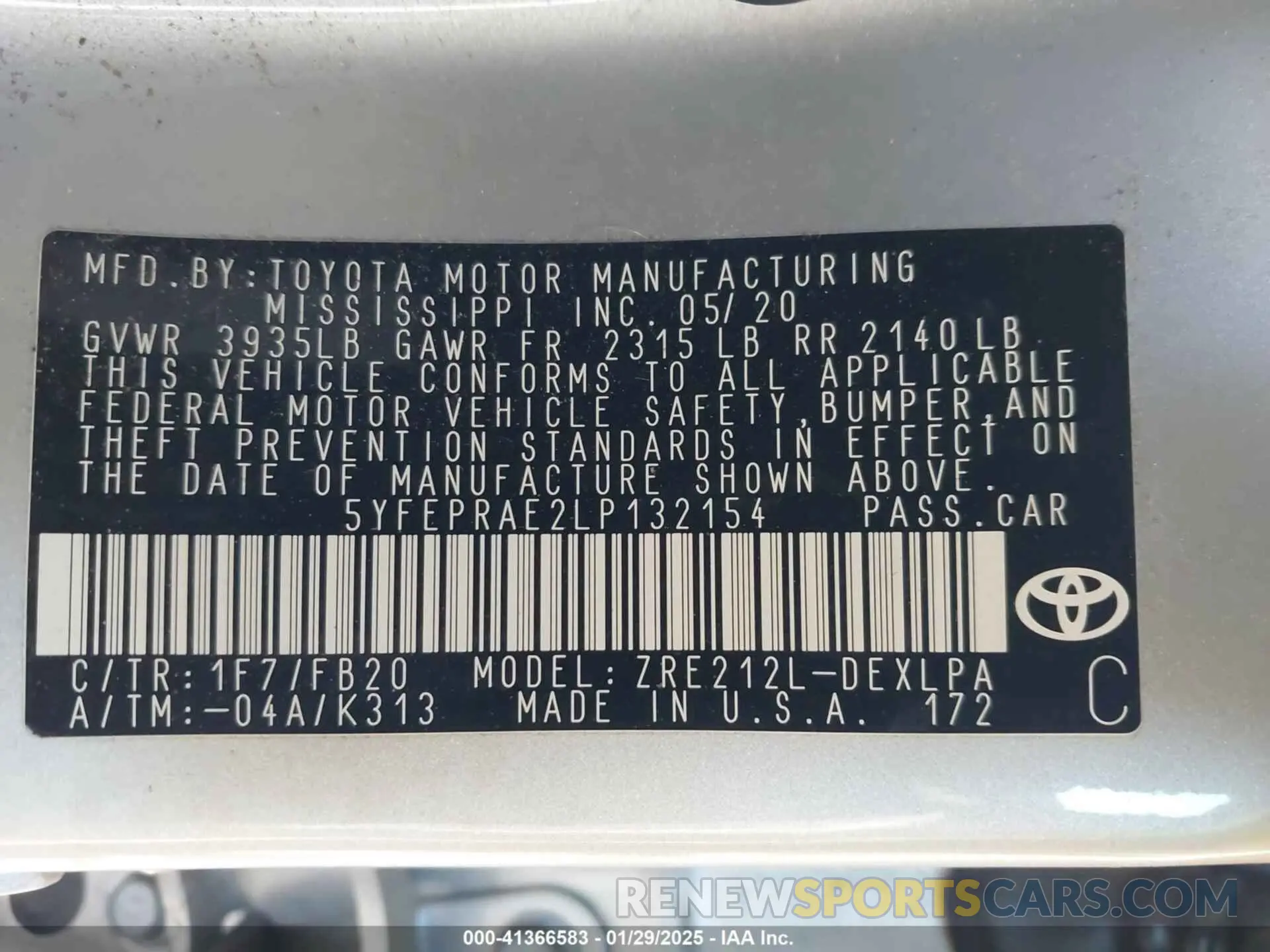 9 fotografías del automóvil dañado 5YFEPRAE2LP132154 TOYOTA COROLLA 2020