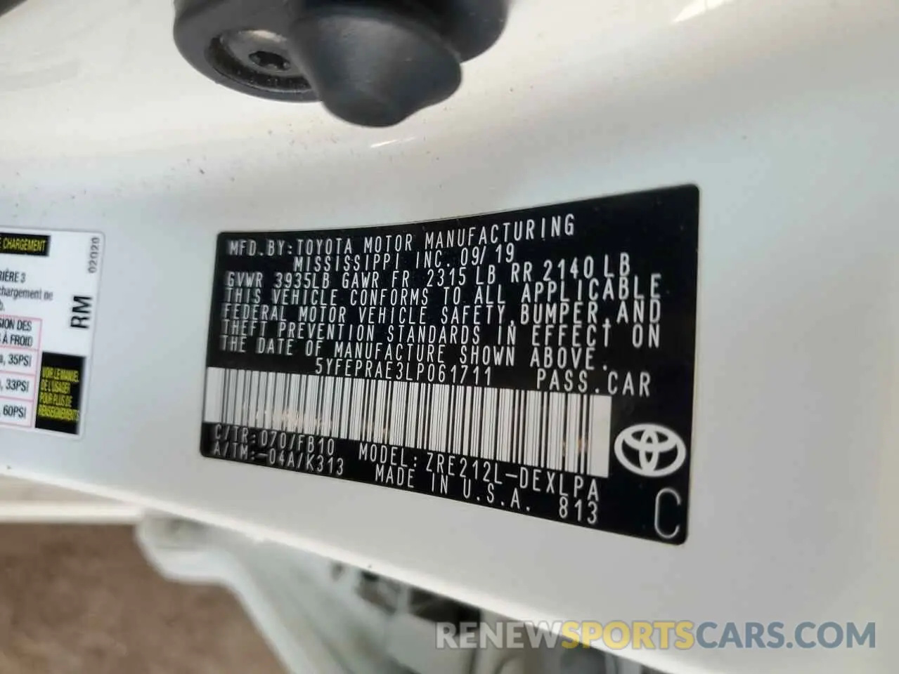 14 fotografías del automóvil dañado 5YFEPRAE3LP061711 TOYOTA COROLLA 2020