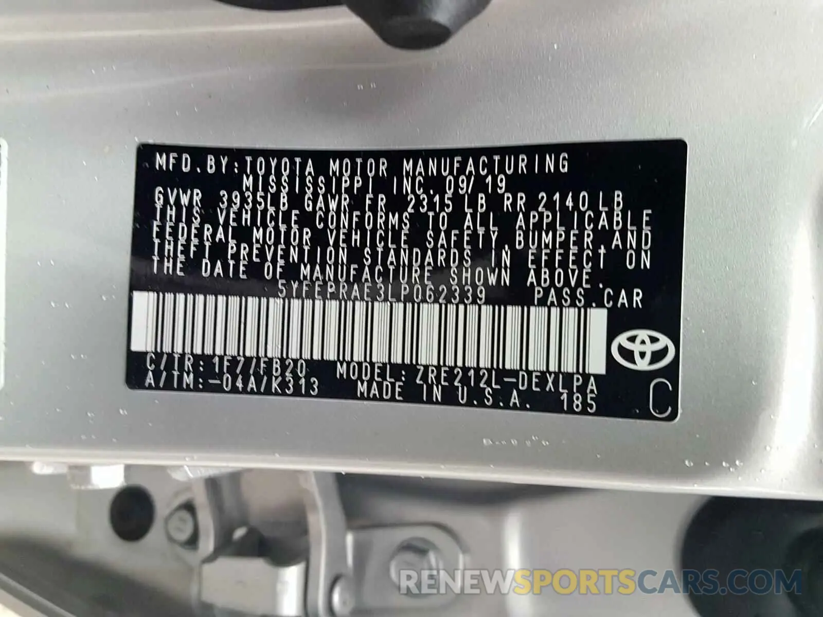 10 fotografías del automóvil dañado 5YFEPRAE3LP062339 TOYOTA COROLLA 2020