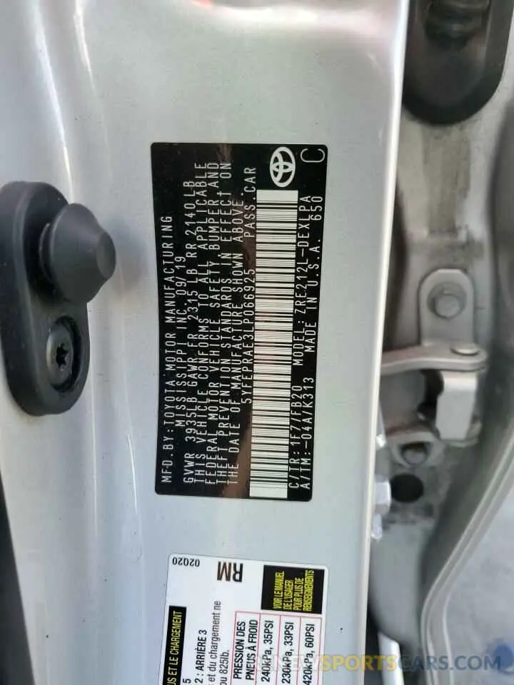 13 fotografías del automóvil dañado 5YFEPRAE3LP066925 TOYOTA COROLLA 2020