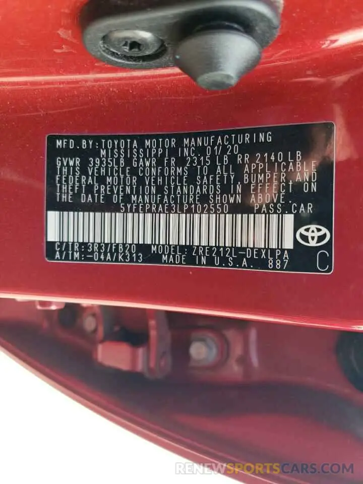 13 fotografías del automóvil dañado 5YFEPRAE3LP102550 TOYOTA COROLLA 2020