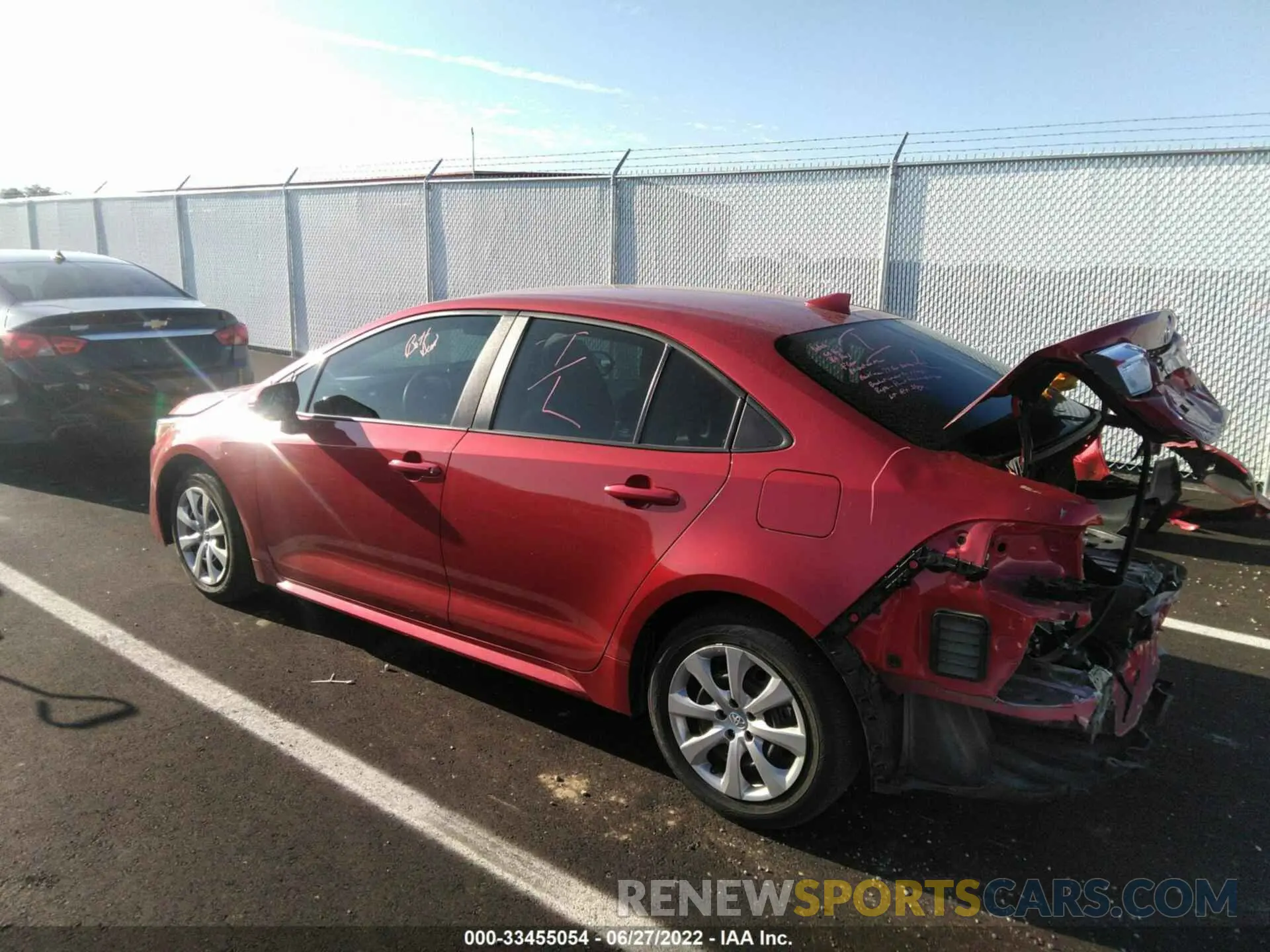 3 fotografías del automóvil dañado 5YFEPRAE3LP106260 TOYOTA COROLLA 2020