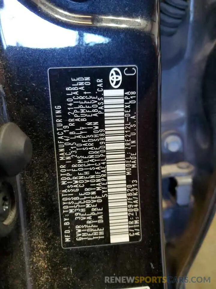 13 fotografías del automóvil dañado 5YFEPRAE4LP009889 TOYOTA COROLLA 2020